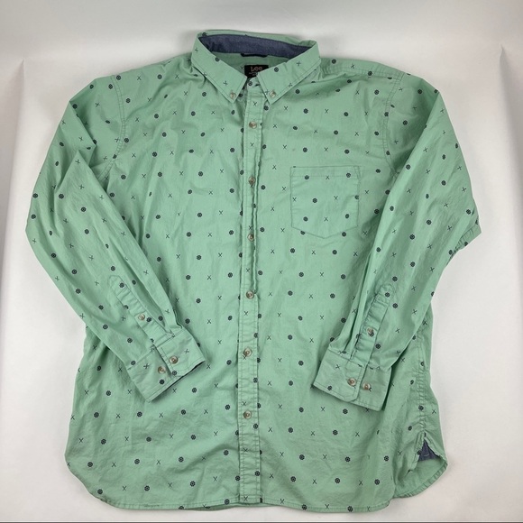 Lee Button Down Shirt Men XL Green Nautical Long Sleeve - Picture 1 of 9